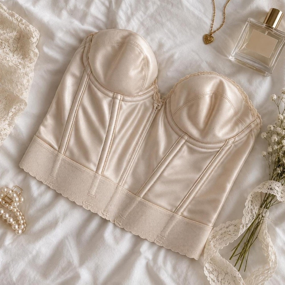 vintage cream bustier  structured cream bustier with underwire cups
